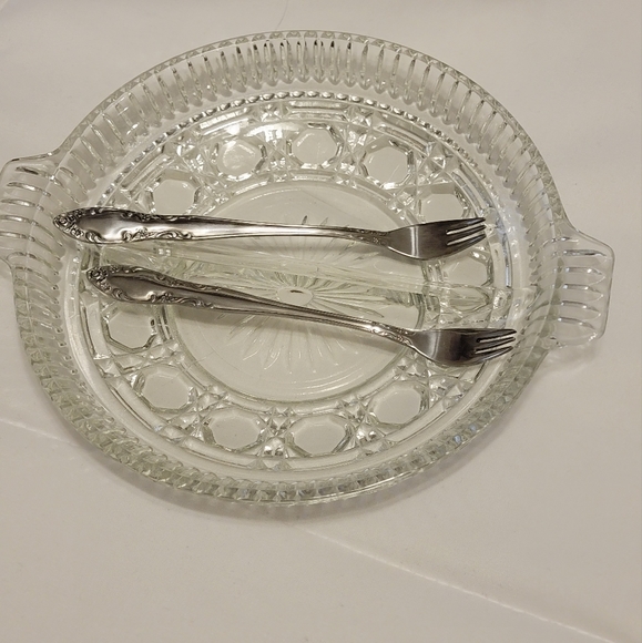 ROYAL BRIGHTON Crystal Glass Condiment Dish Serving Dish Serving Forks Vtg - Picture 4 of 8